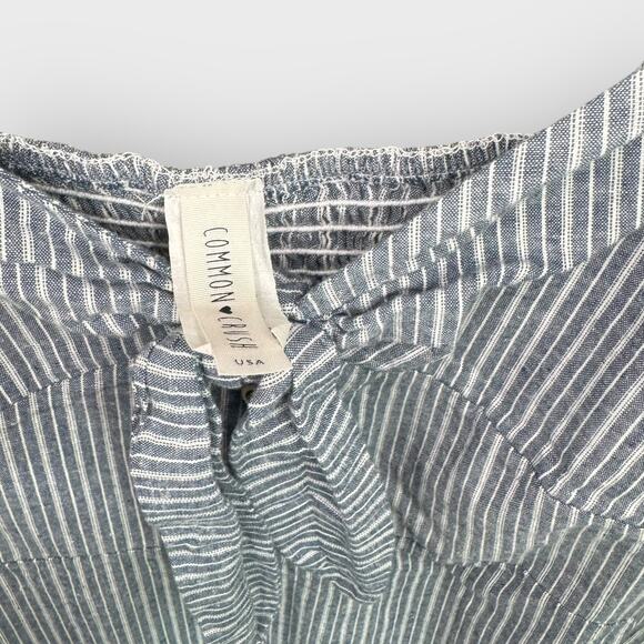 Common Crush Blue Striped Mini Dress Large Tie Front Smocked Back Coastal Cute - Picture 3 of 7